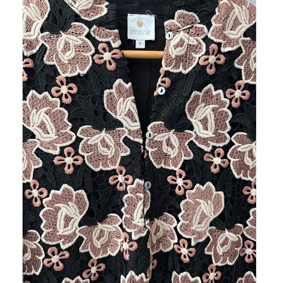 J.Marie Talia Floral Lace Mandarin Collar Long Bell Sleeve Midi Dress Size Small - Picture 7 of 11